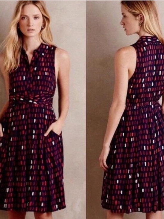 Anthropologie Dresses & Skirts - Tylho by Anthropologie Sleeveless Midi Dress in Burgundy and Navy Abstract Print